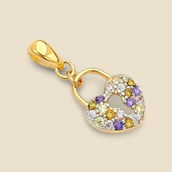 14K Two-Tone Gold Multi Lock Pendant with CZ Stones – 0.9g - Picture 2 of 3